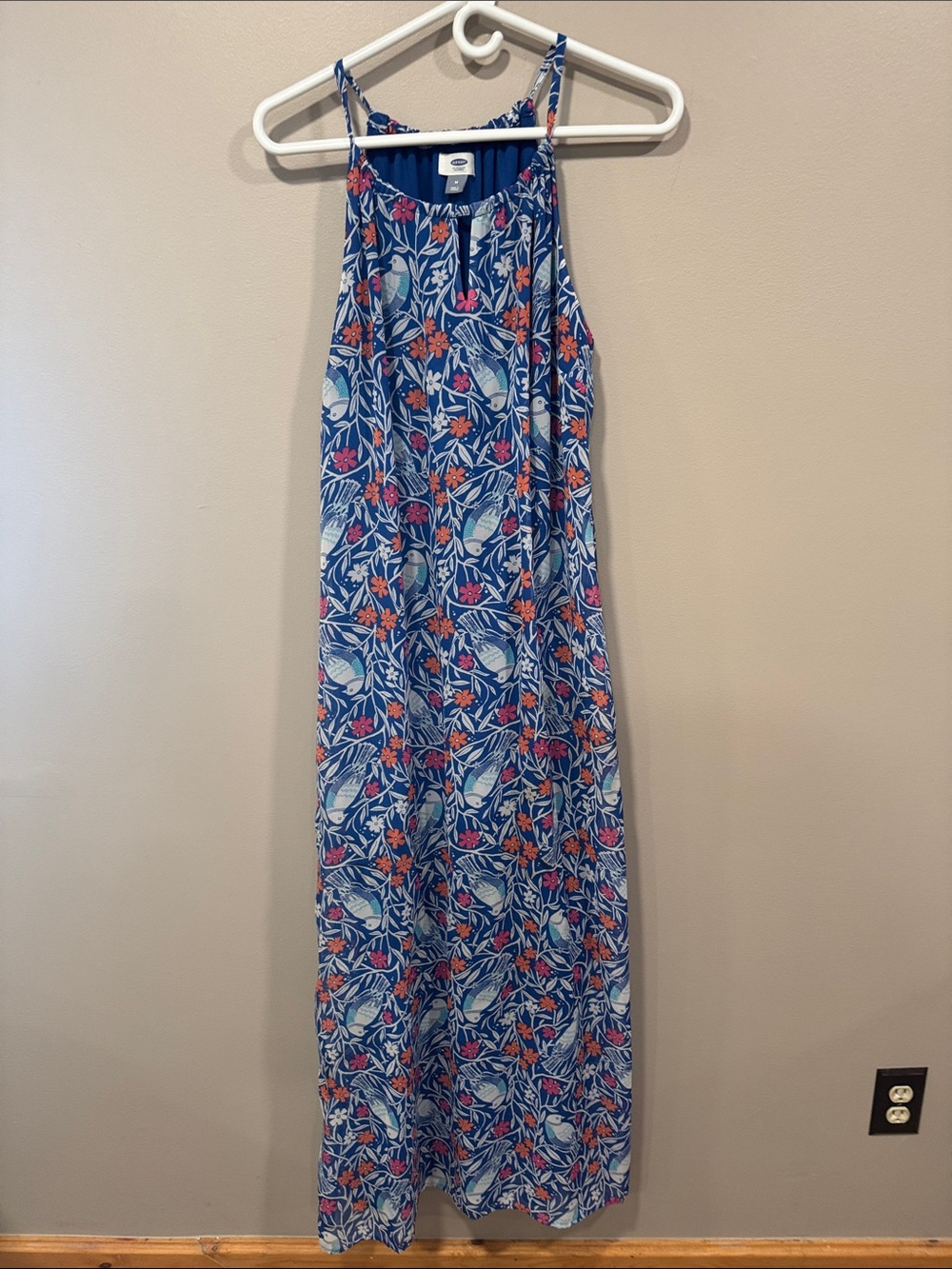 Old Navy Blue Floral Maxi Dress with Pink Accents